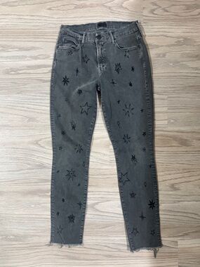 MOTHER Denim Star Print Gray Jeans Raw Hem Skinny Jean Designer Size 29
